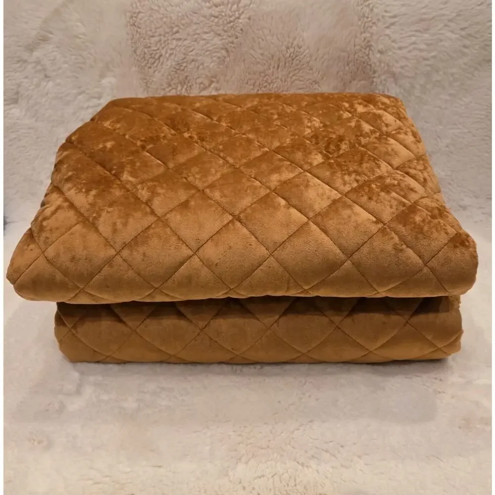 Full/Queen Luxe Diamond Stitch Velvet Quilt Camel Threshold + Pillowcases